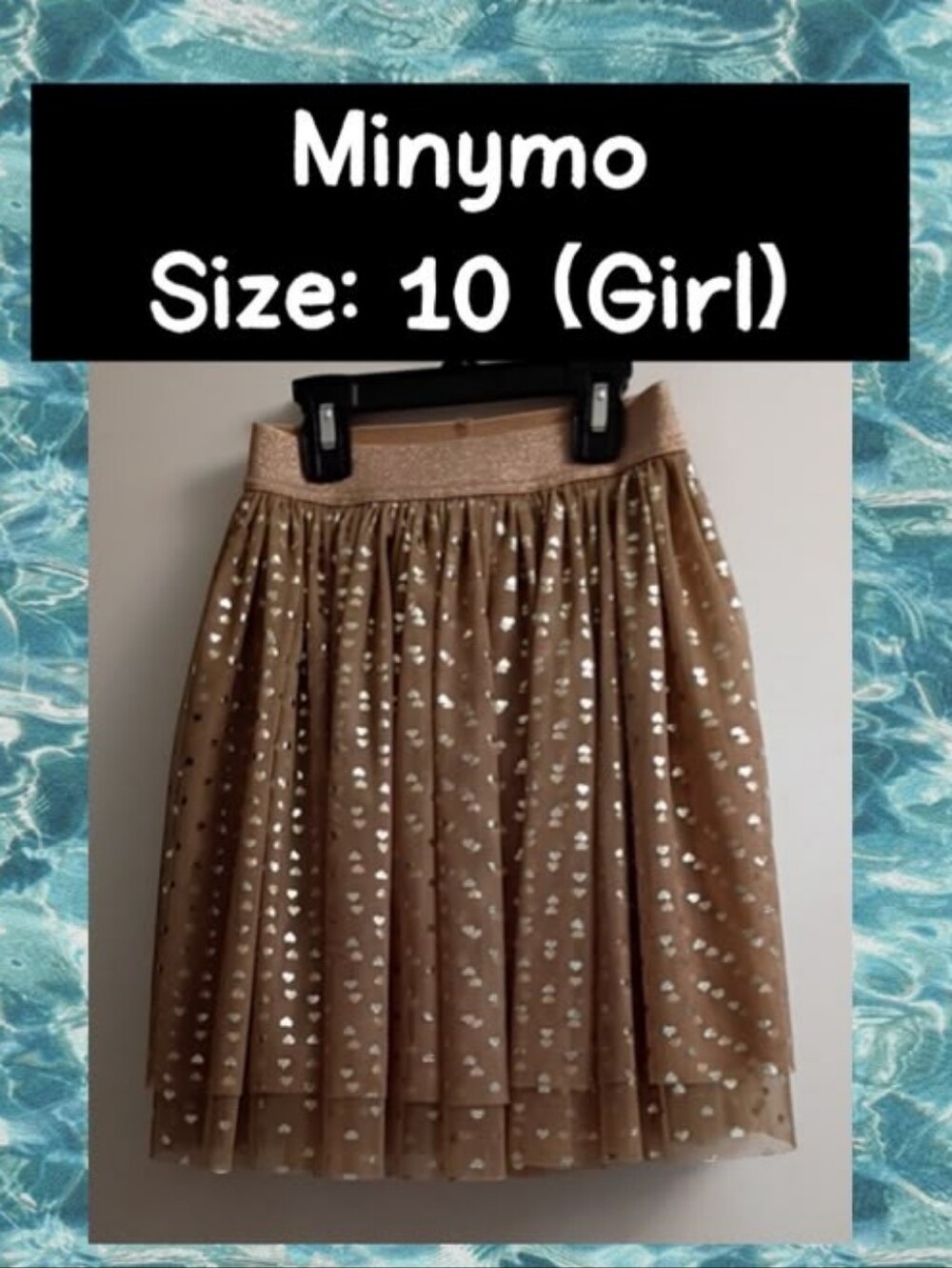 Girls' Gold Heart Print Tulle Skirt with Shimmer Waistband